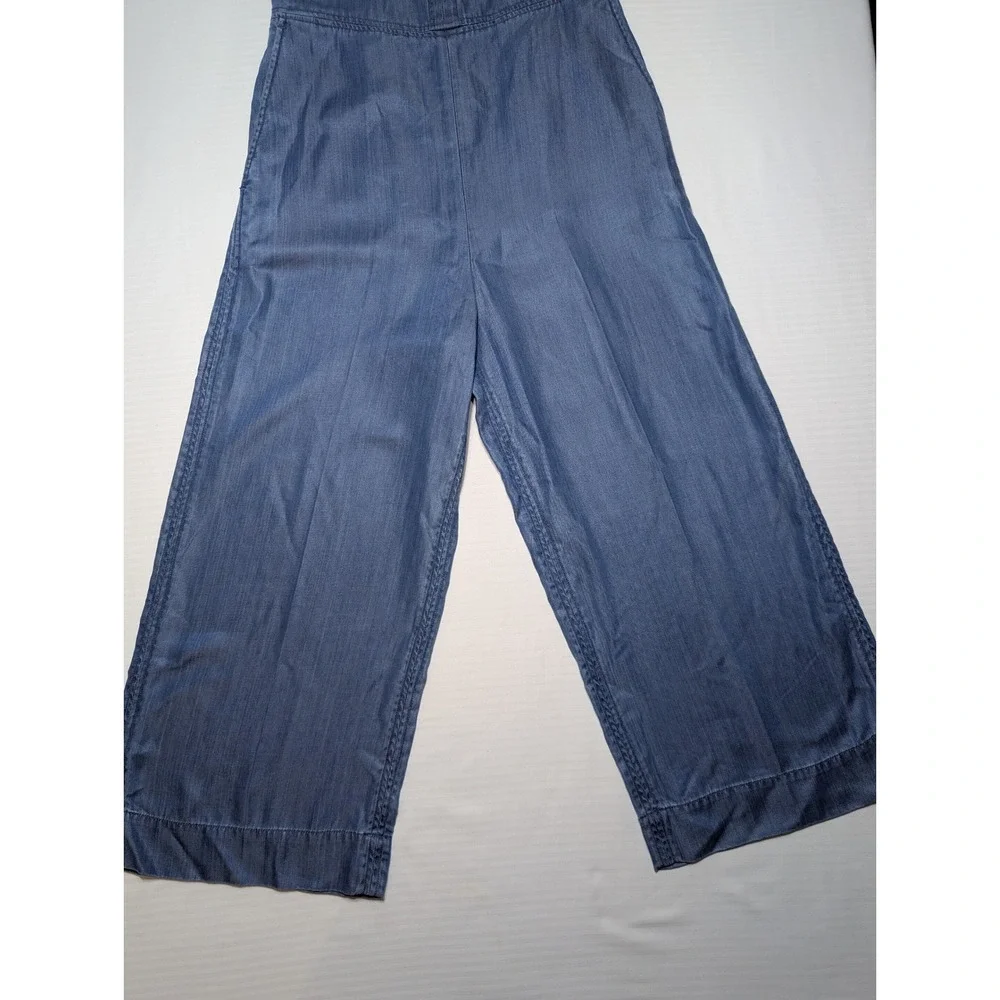 Club Monaco 4 Blue Chambray Lyocell Wide Leg Cropped Jumpsuit Short Sleeve - Picture 6 of 13